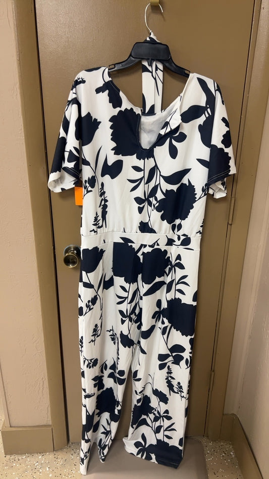 Jumpsuit XL White with navy blue floral print