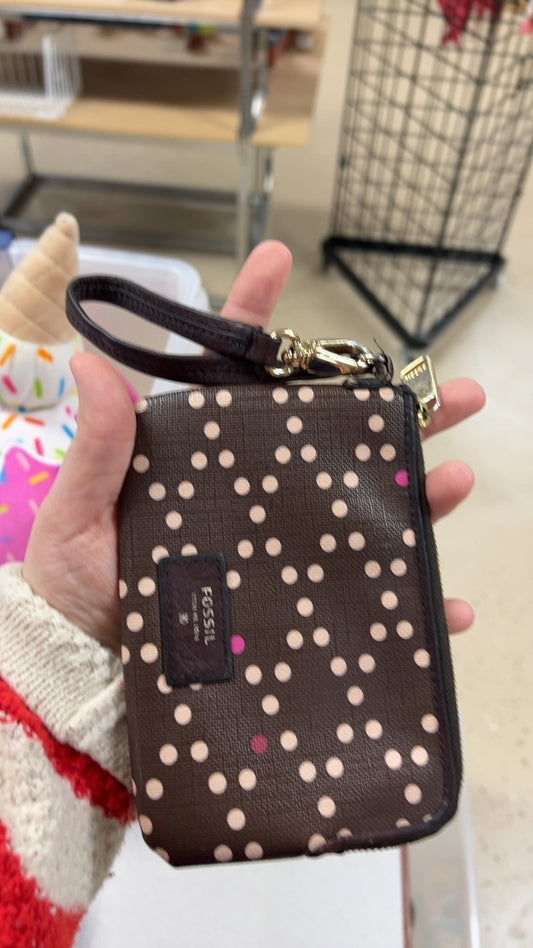Fossil Bag Brown with pink and white polka dots