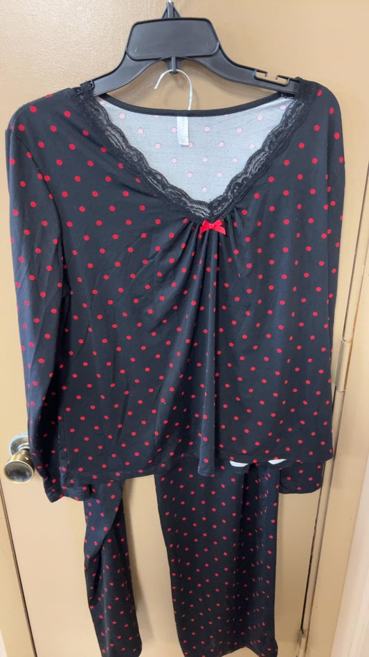 Pajama Set XL Black with Red polka dots