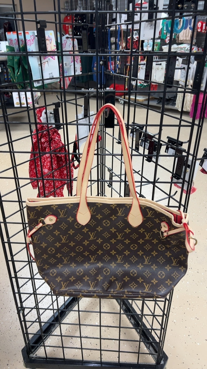 Louis Vuitton DUPE Bag Brown with beige and red accents