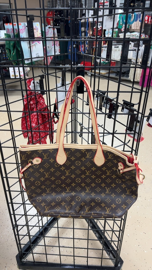 Louis Vuitton DUPE Bag Brown with beige and red accents