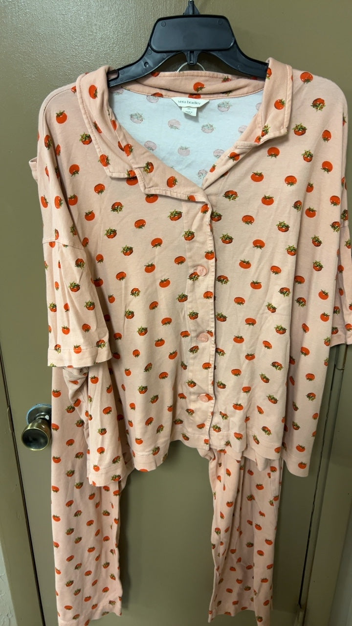 Vera Bradley Pajama Set 3x Peach with orange and green print