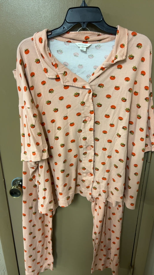 Vera Bradley Pajama Set 3x Peach with orange and green print