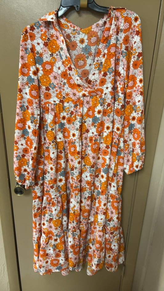 Orange Floral Dress Large