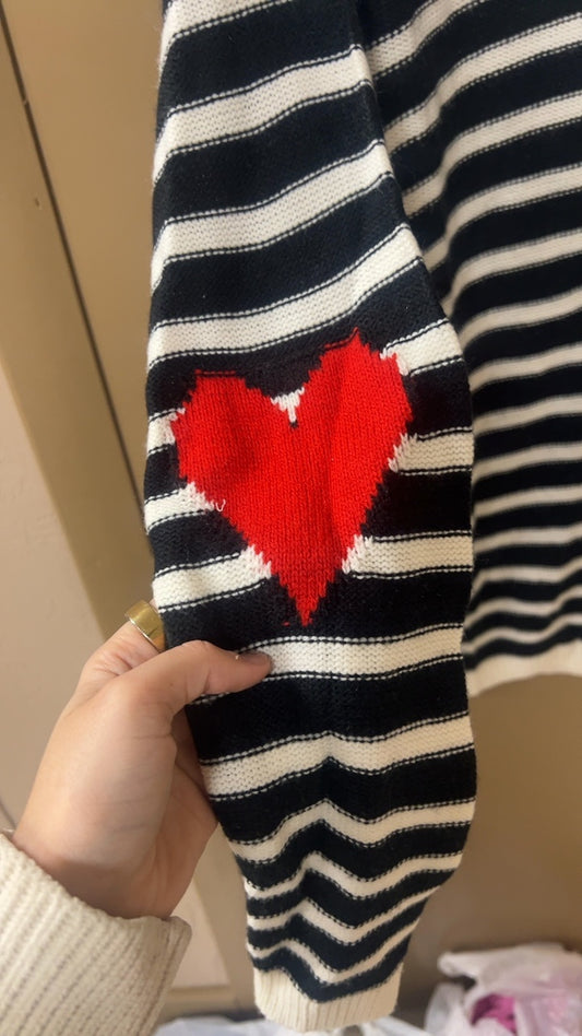 Black/Stripe Heart Sweater Large