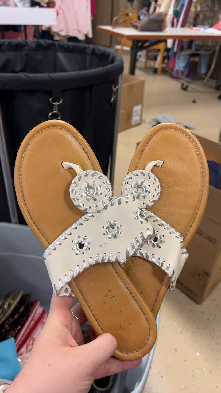 White and Silver Sandals 9