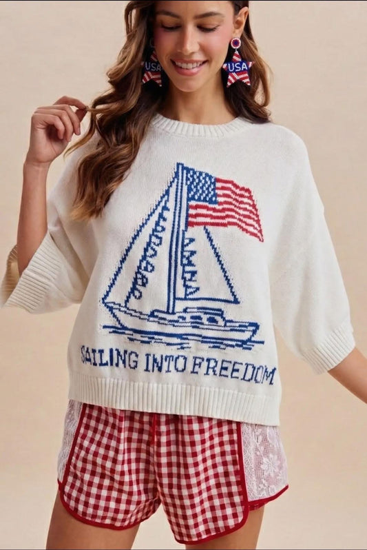 Sailing into Freedom Short Sleeve Sweater