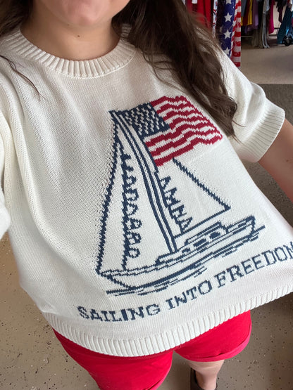 Sailing into Freedom Short Sleeve Sweater