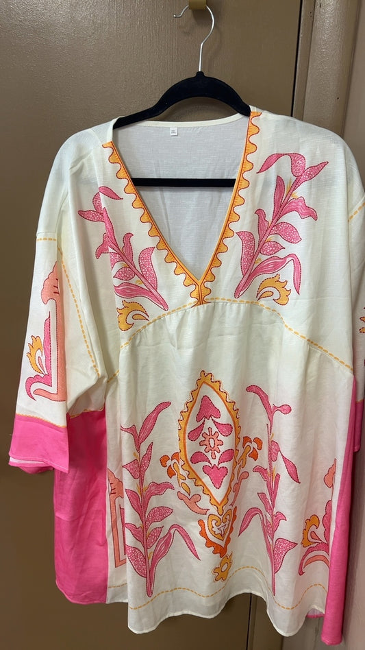 Dress 2XL Cream pink and orange