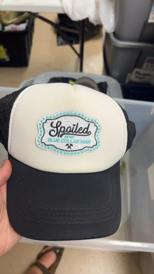Spoiled by Blue Collar Man Hat Black and White