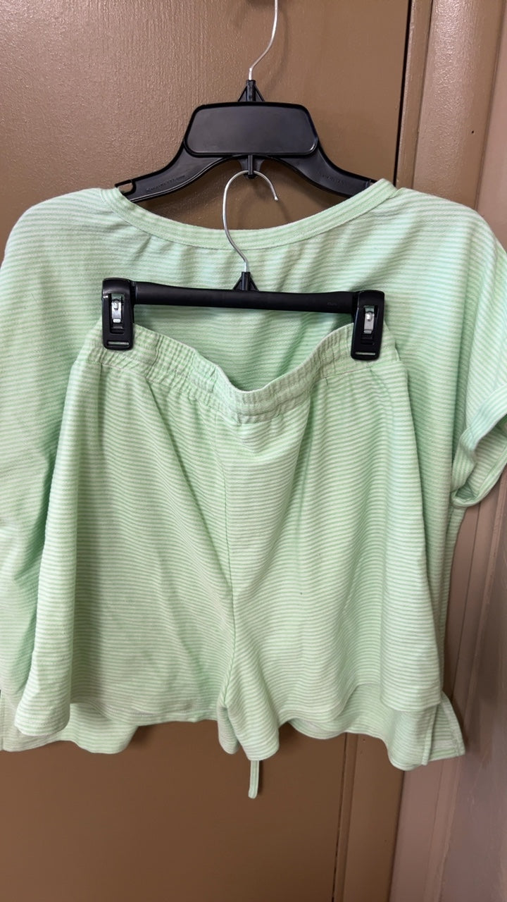 Calee 2 piece set Medium/ Light Green with White Stripes