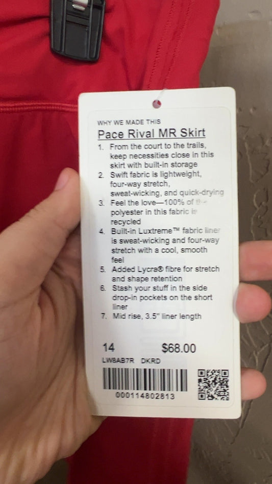 Lululemon Skirt 14 Red