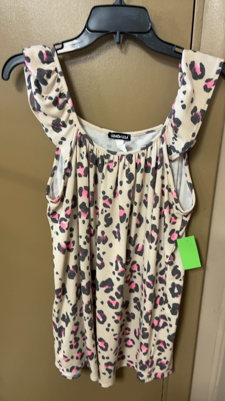 HEMISH USA Tank top 2XL Beige with black and pink leopard print