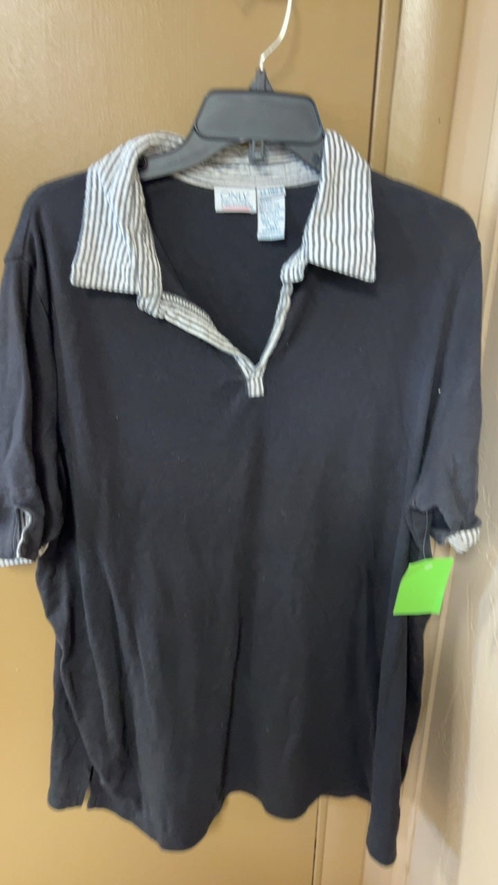 Shirt 1X Black with white striped collar and cuffs