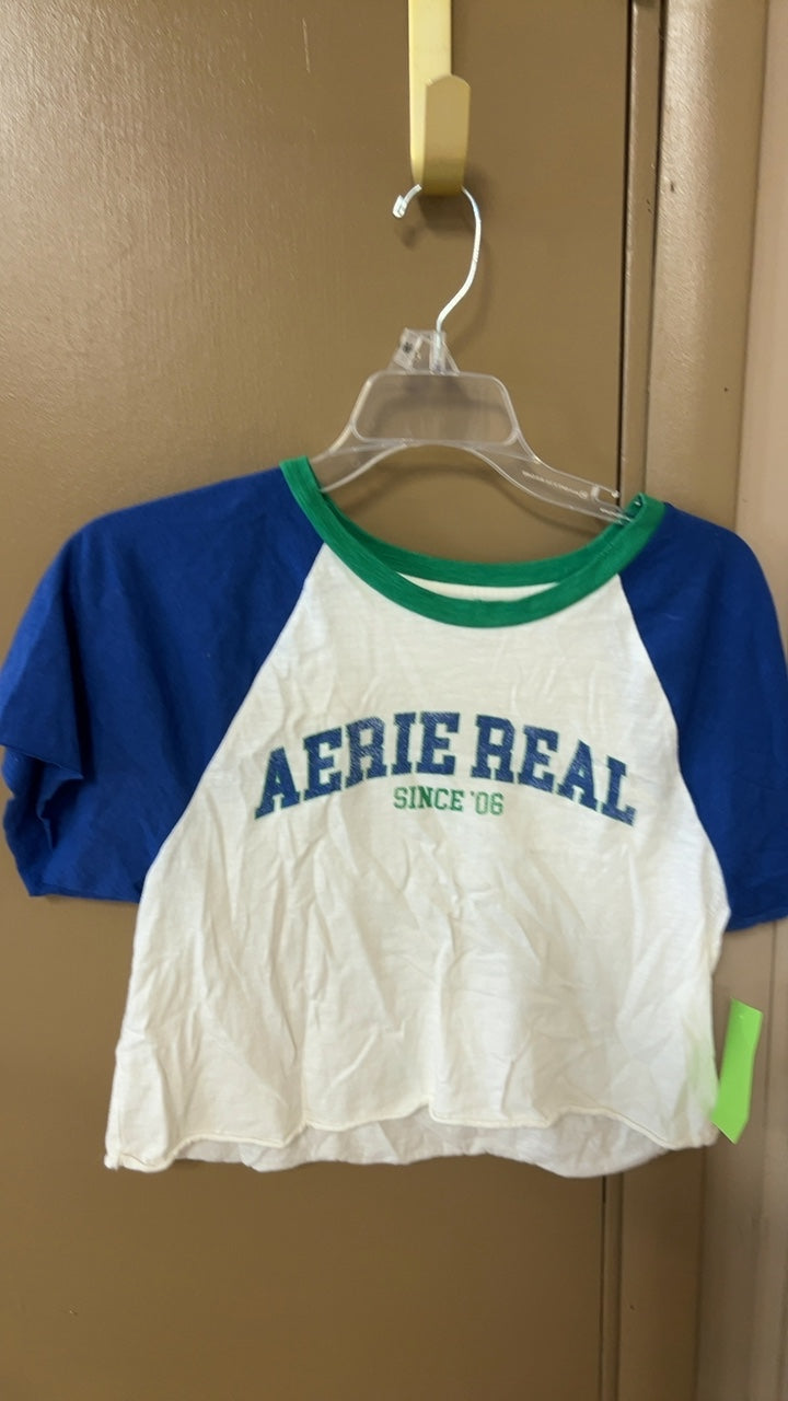 Aerie T-Shirt Small White and Blue
