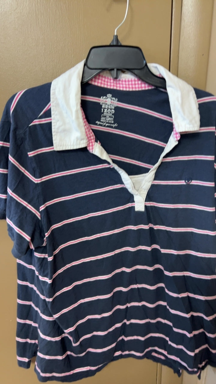 Shirt 3XL Navy blue with pink and white stripes