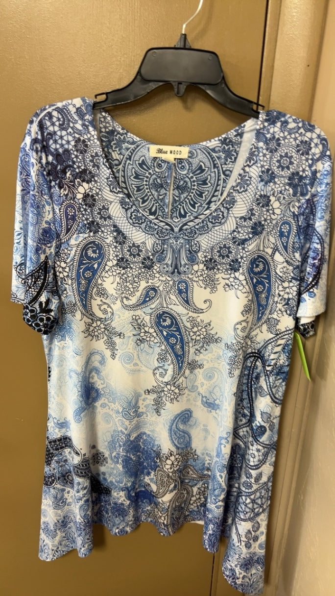 Blue Mood Blouse Large Blue and white