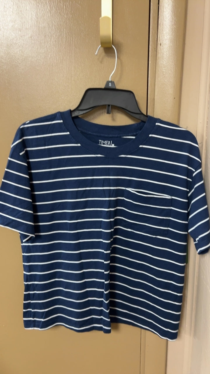 Time & Tru T-Shirt Medium Navy blue with white stripes