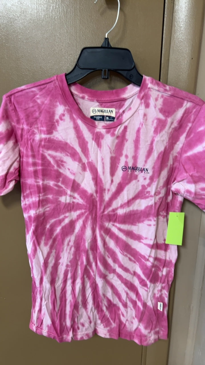 Magellan T-Shirt Youth XL Pink and white tie-dye