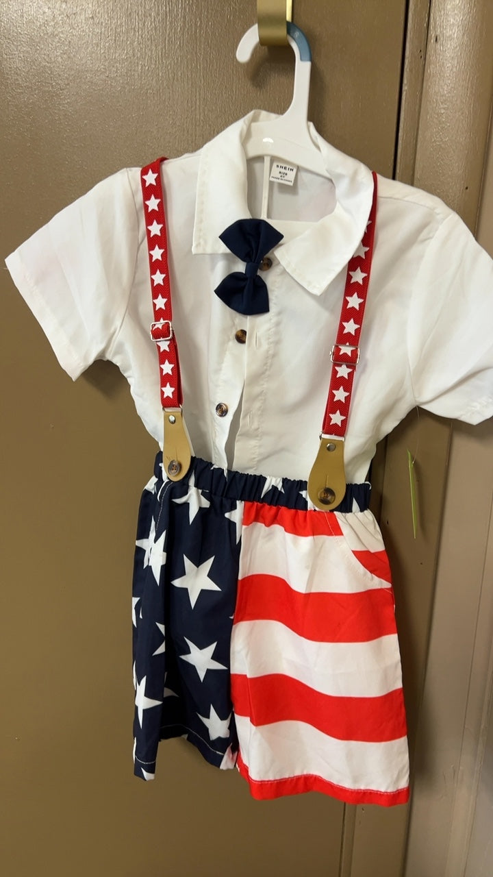 Top and Shorts Youth 6 Red, White, Blue
