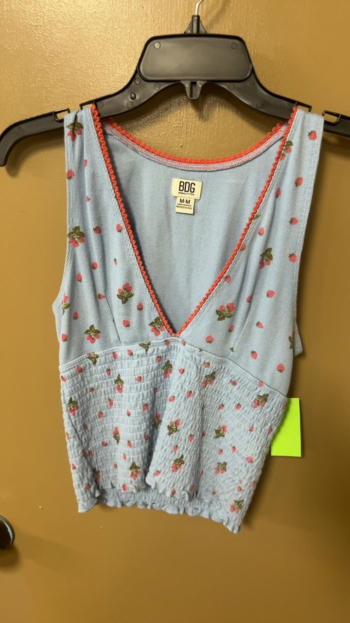 BDG Tank top Medium Light blue with pink and green floral pattern