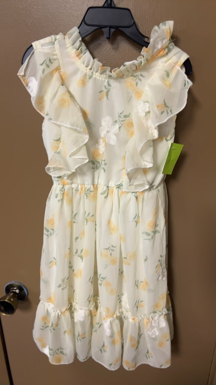 Dress Youth 5 Cream with yellow and green floral pattern