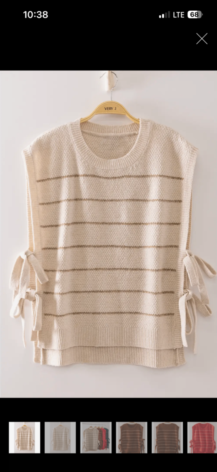 Stripe Bow Side Sweater Beige 