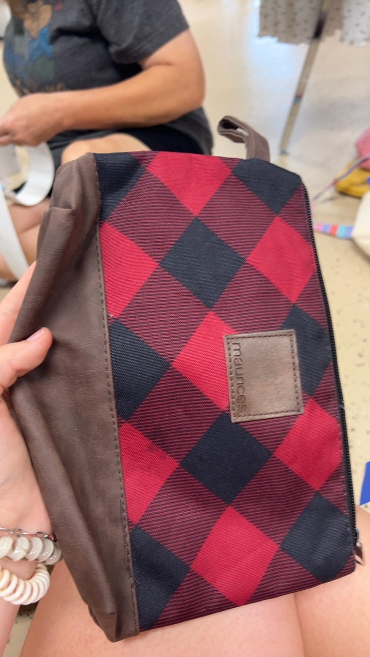 Maurices Bag Red and black checkered pattern with brown accents