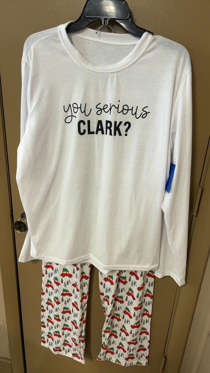 Pajama Set Large White with multicolor print (red, green, black)