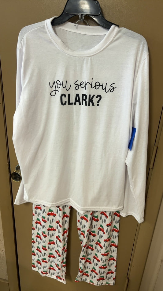 Pajama Set Large White with multicolor print (red, green, black)