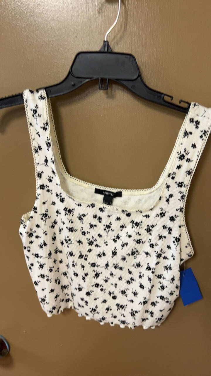 Forever 21 Tank top Large White with black floral print