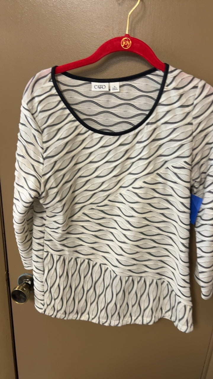 Cato Shirt Medium White with black wavy stripes