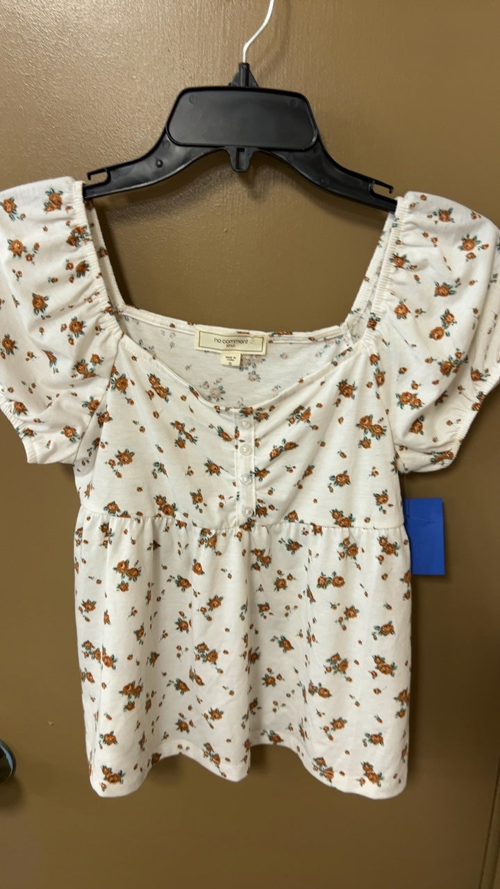 no comment Blouse Small Ivory with orange and green floral print