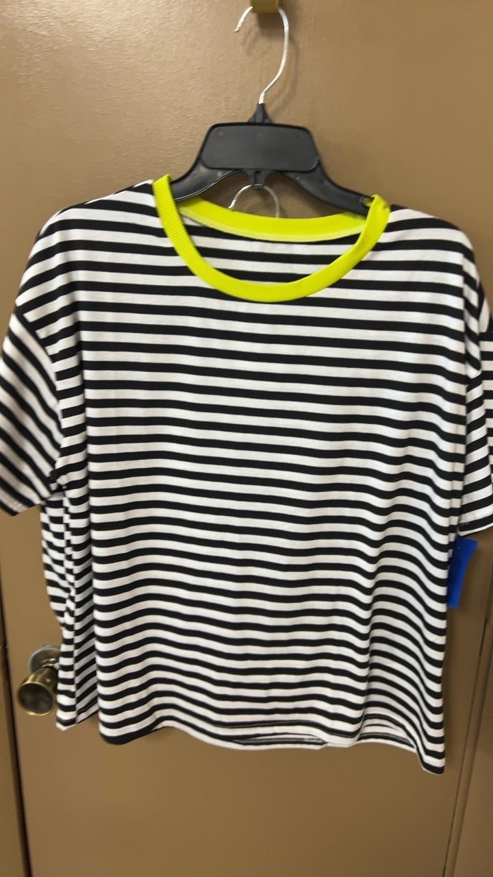 2 piece set 1XL Black and white striped with neon yellow neckline