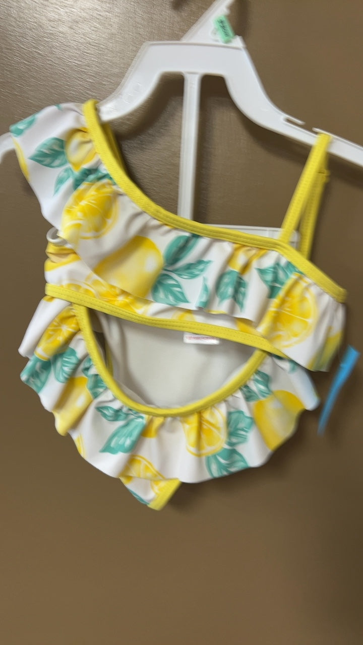 Swimsuit Youth 4t Yellow and White with Green leaves