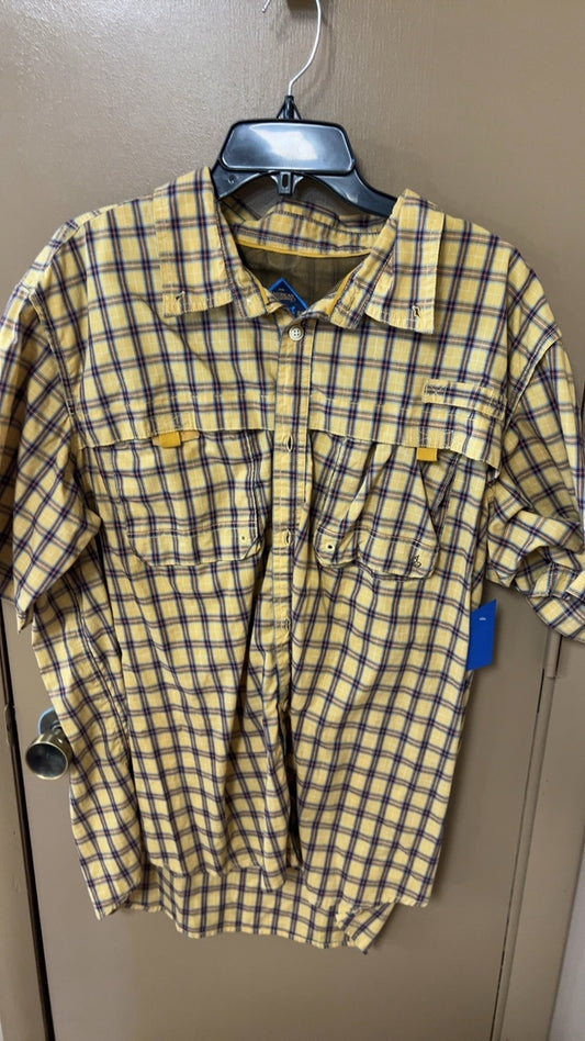  Shirt MENS XXL Yellow with purple and white plaid