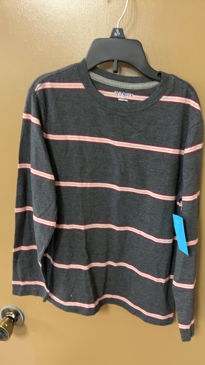 Old Navy Sweater Youth 8 Gray with red and white stripes