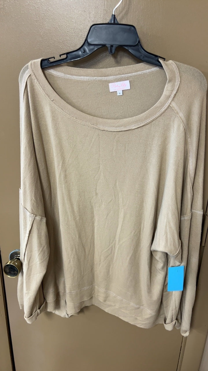 Pink Lily Sweatshirt Small Beige