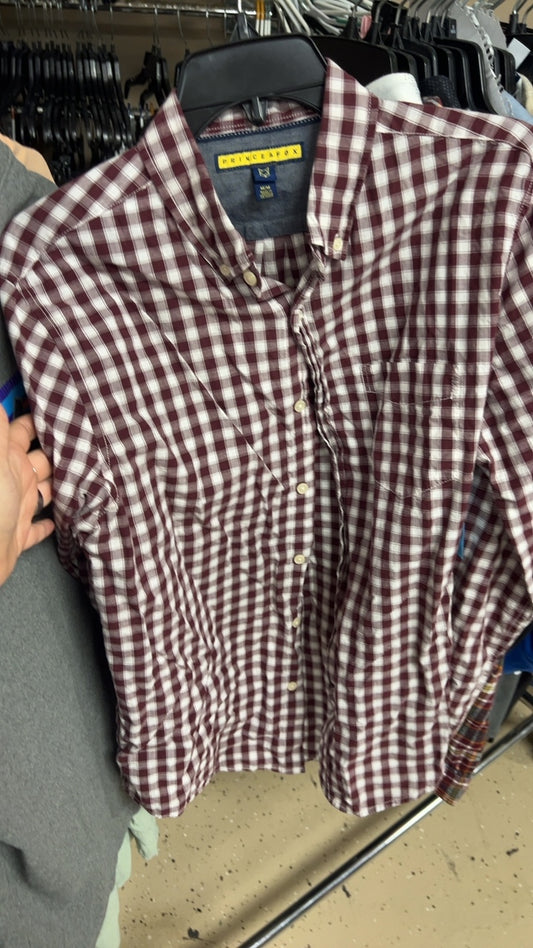 PRINCE MARKET Shirt MENS MEDIUM Red and white checkered