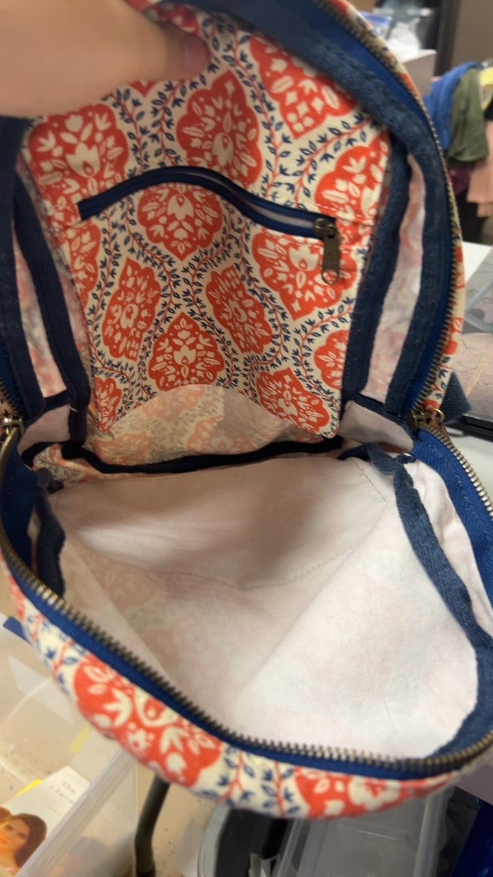 Matilda Tote Bag Red and white with navy accents