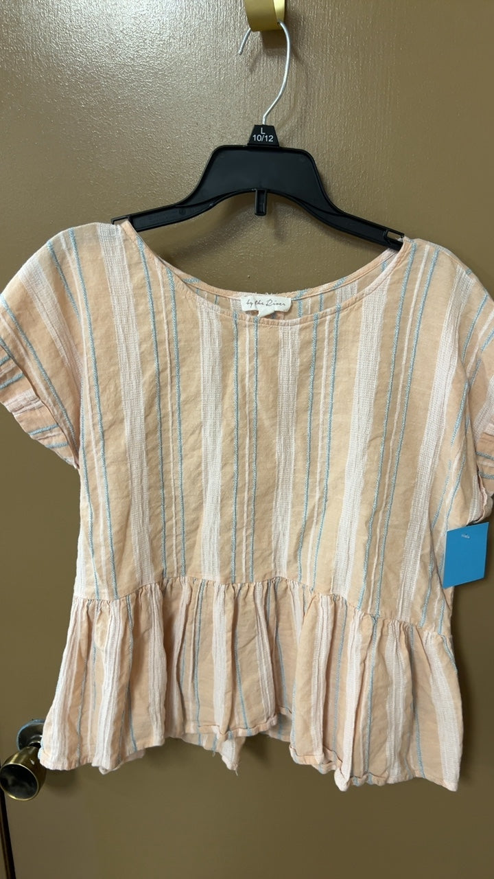 Top Small Beige with light blue and white stripes