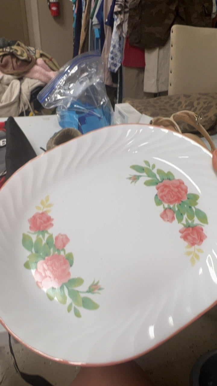 Plate White with Pink and Green floral pattern