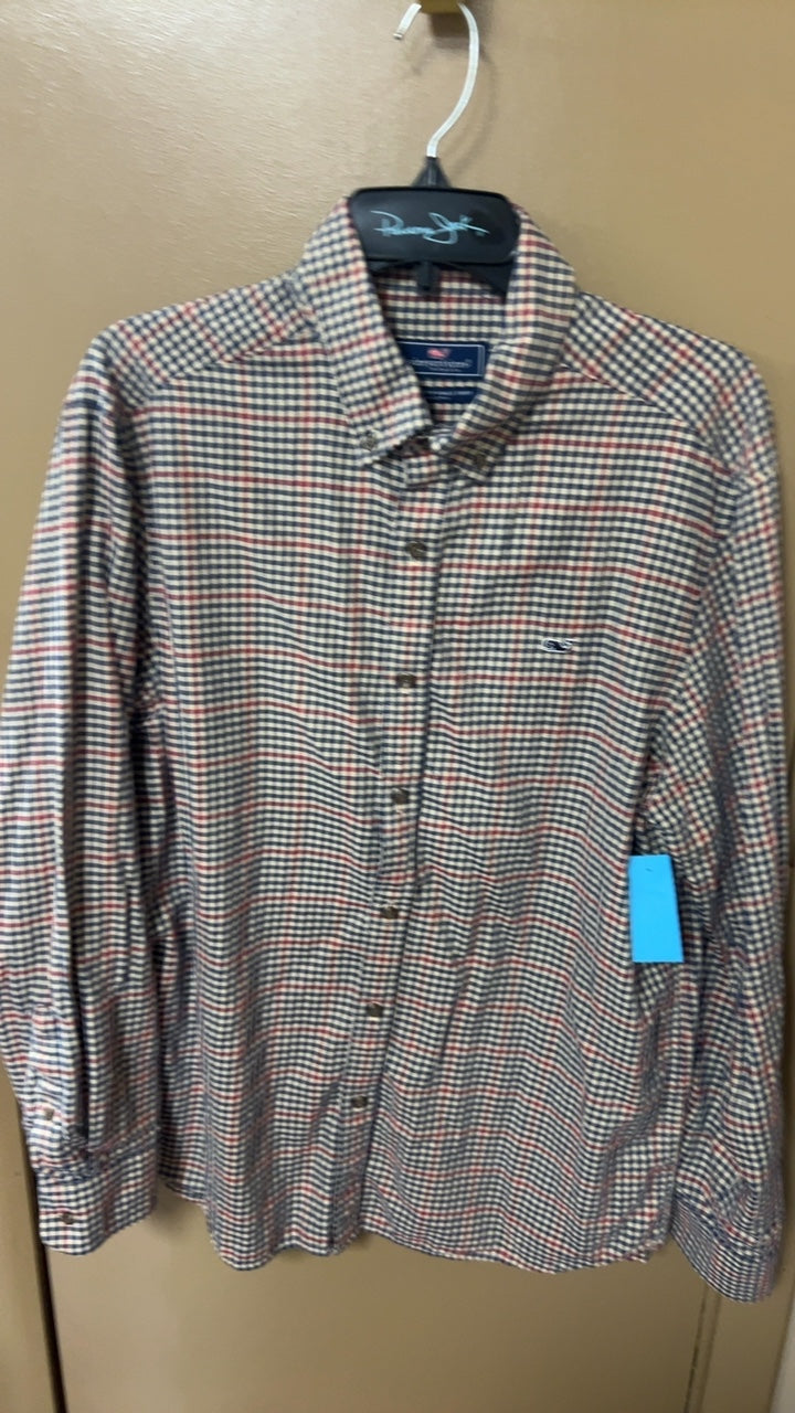 Polo Ralph Lauren Shirt MENS Large Beige with red, black, and white checkered pattern