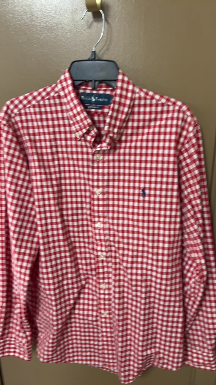 Ralph Lauren Shirt MENS Large Red and White