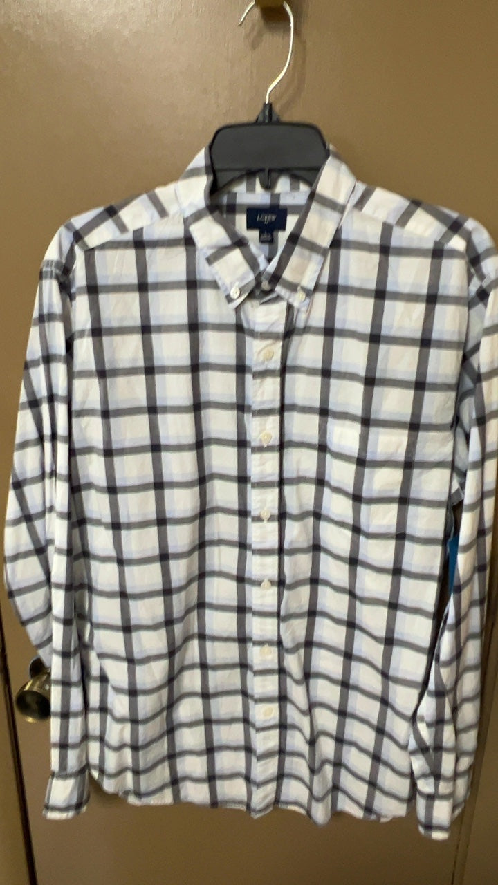 J Crew Shirt MENS Large White with black and beige plaid pattern