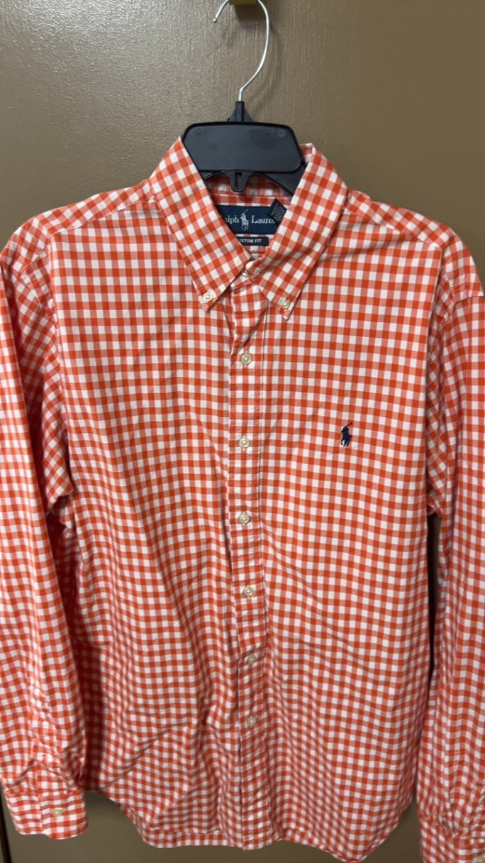 Ralph Lauren Shirt MENS Large Orange and white checkered