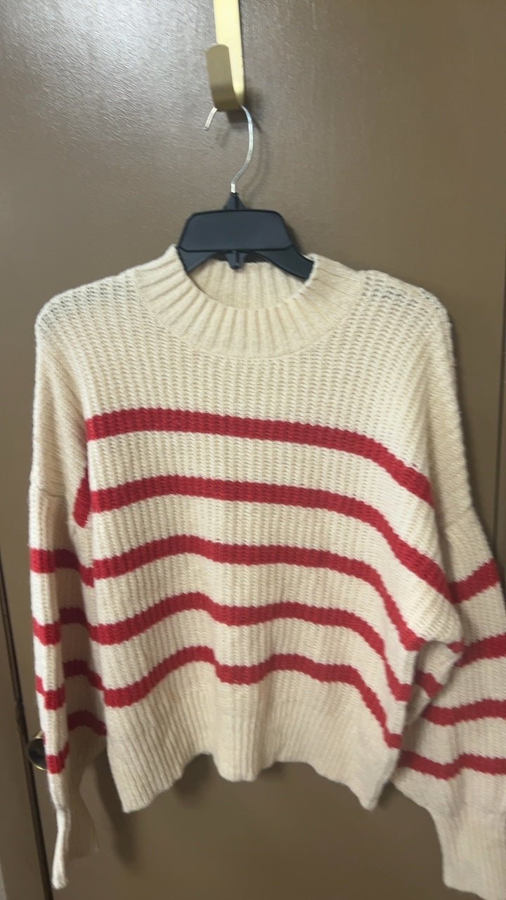 Sweater Medium Beige with Red stripes