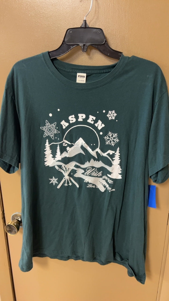 PINK T-Shirt Large Dark Green