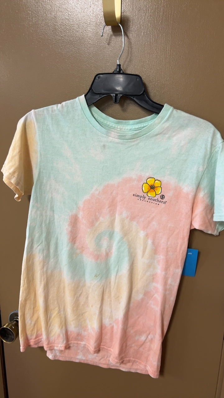 Simply Southern T-Shirt Small Pastel tie-dye (peach, mint green, cream)
