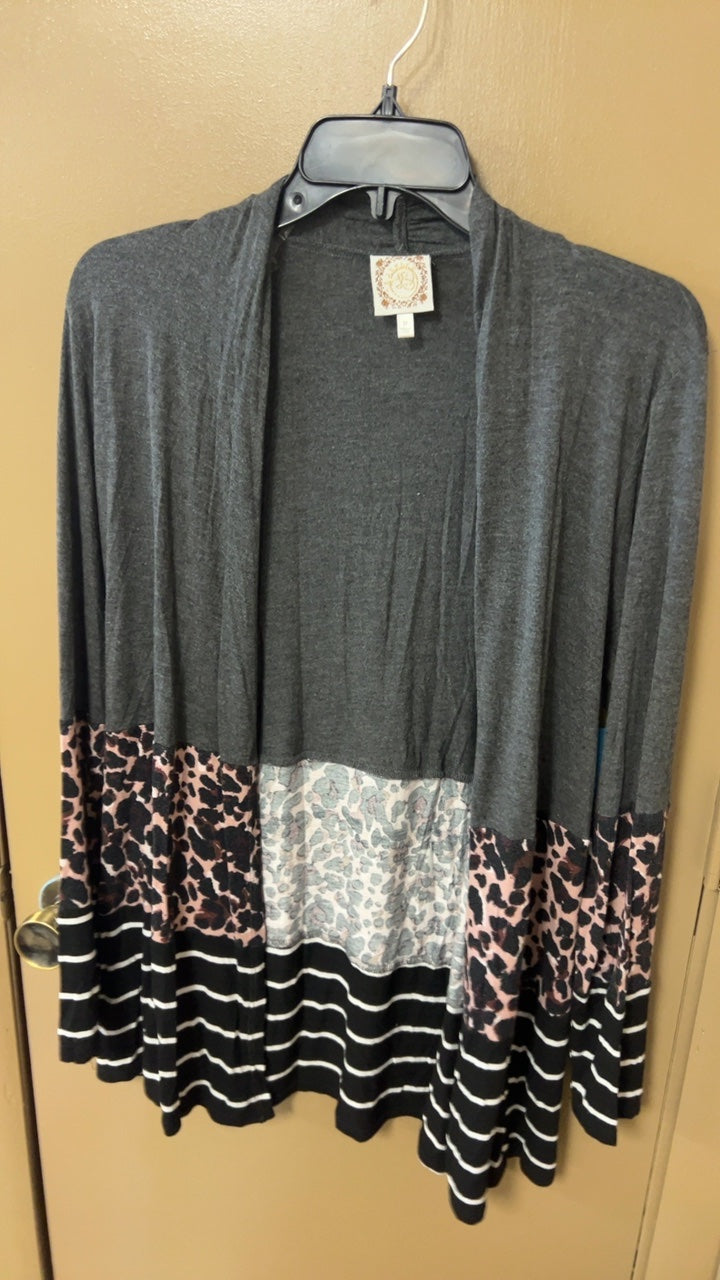 Medium Gray with pink, black, white patterns